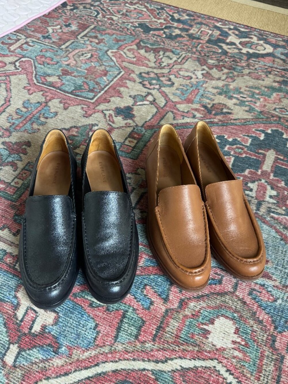 TWO PAIRS Everlane The Modern Loafer Black and Camel 10.5
